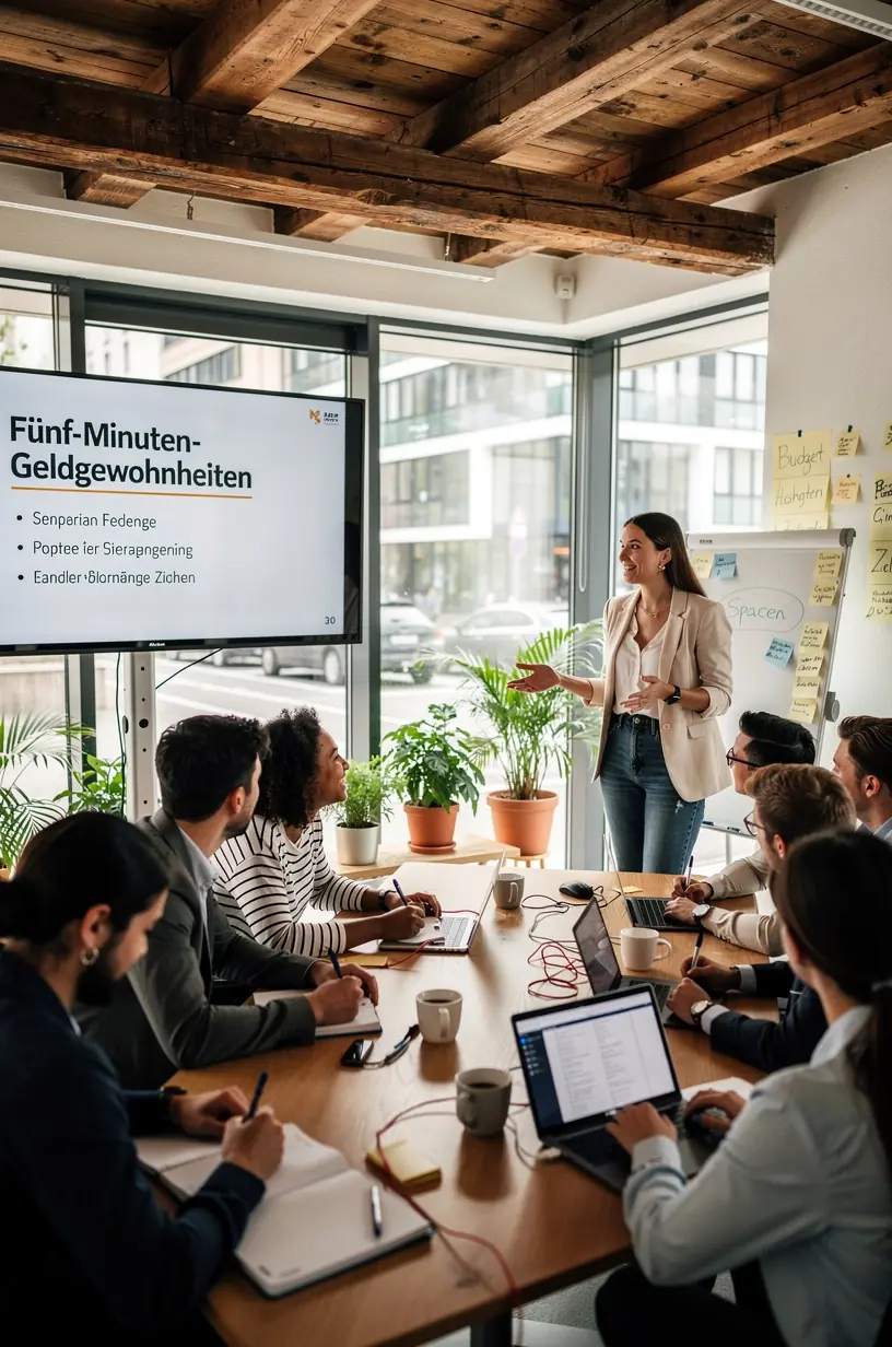 Laptopbildschirm zeigt eine einfache Budgetübersicht mit farblichen Kategorien